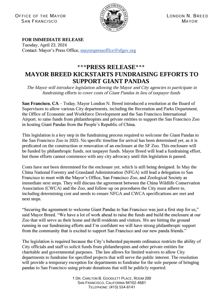 官宣：时隔四十年，旧金山动物园将在 2025 年迎来大熊猫，美国大熊猫，加州大熊猫